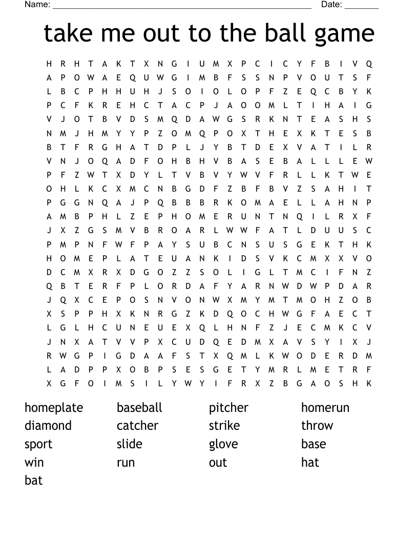 take me out to the ball game Word Search