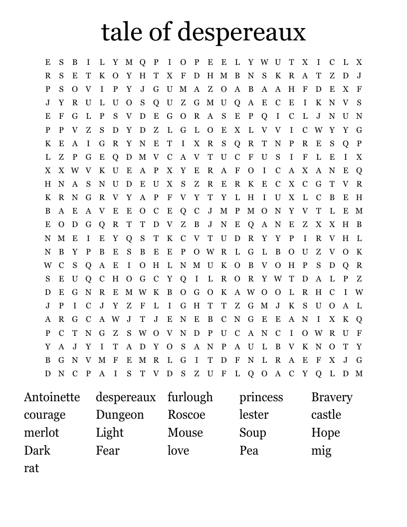 tale of despereaux Word Search