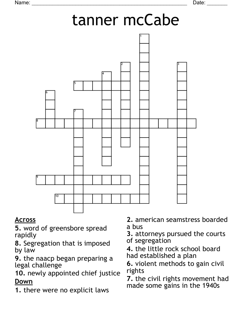 tanner mcCabe Crossword