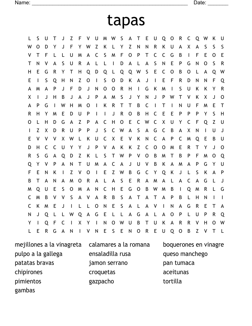 tapas Word Search