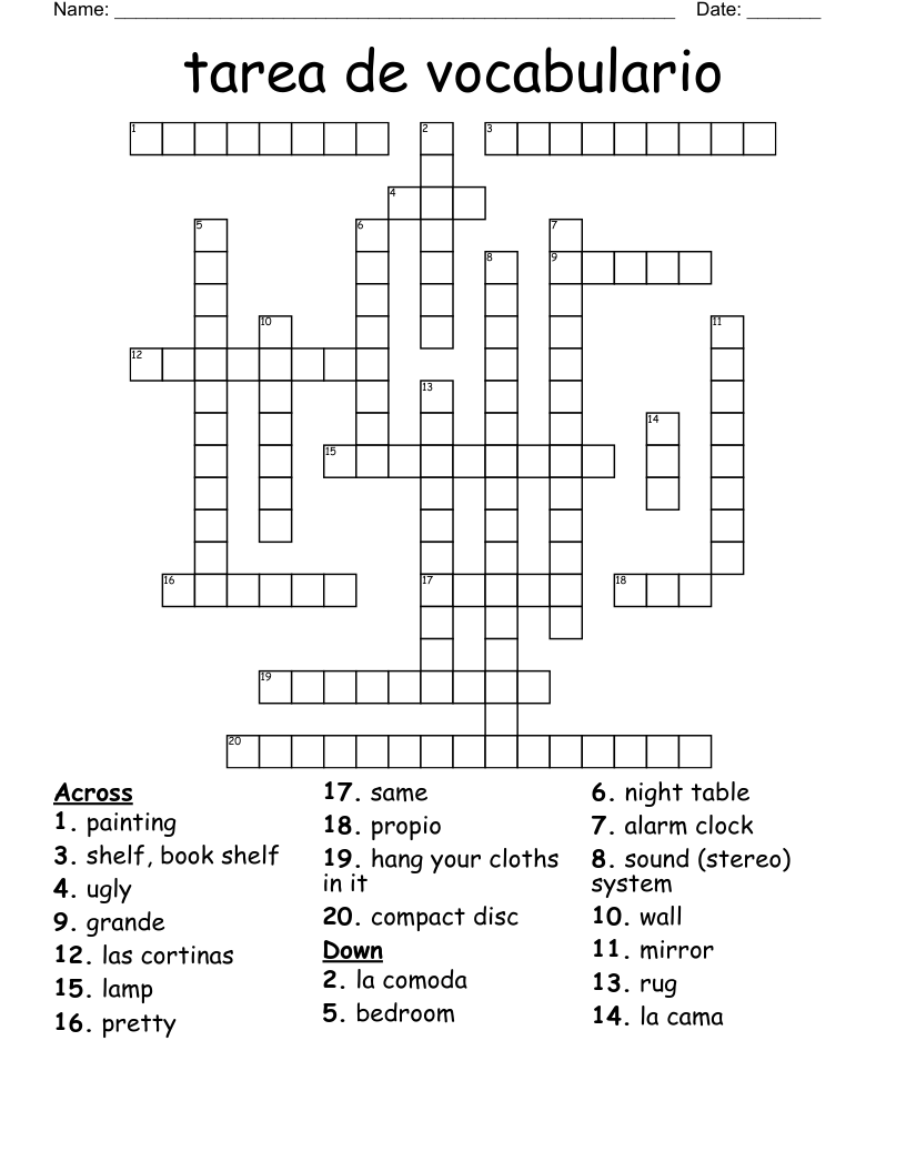 tarea de vocabulario Crossword