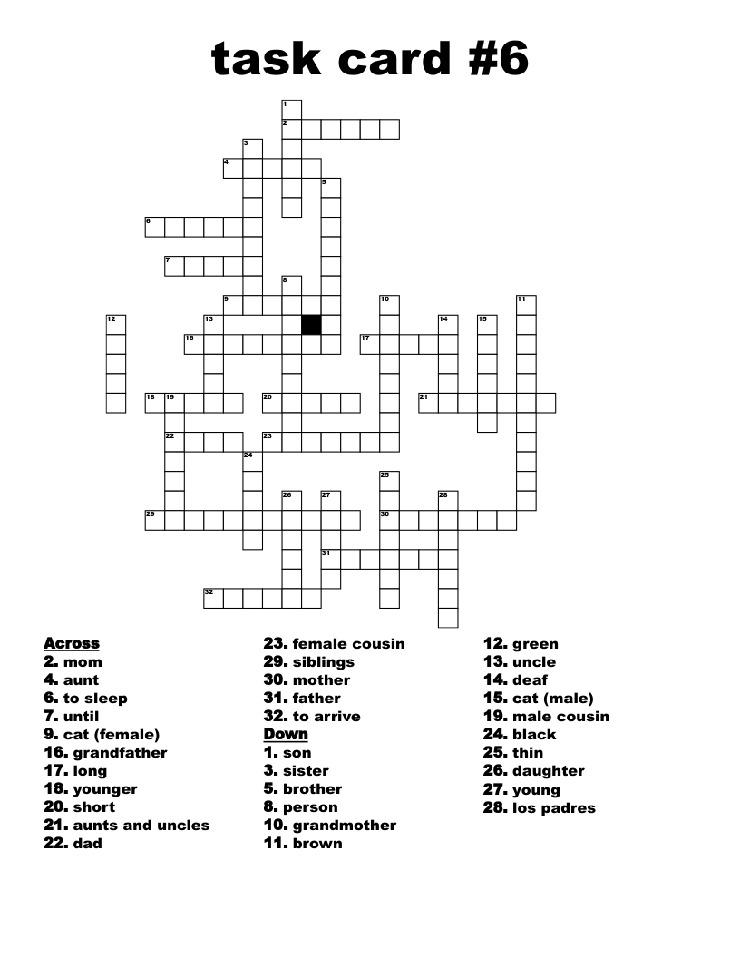 task card #6 Crossword