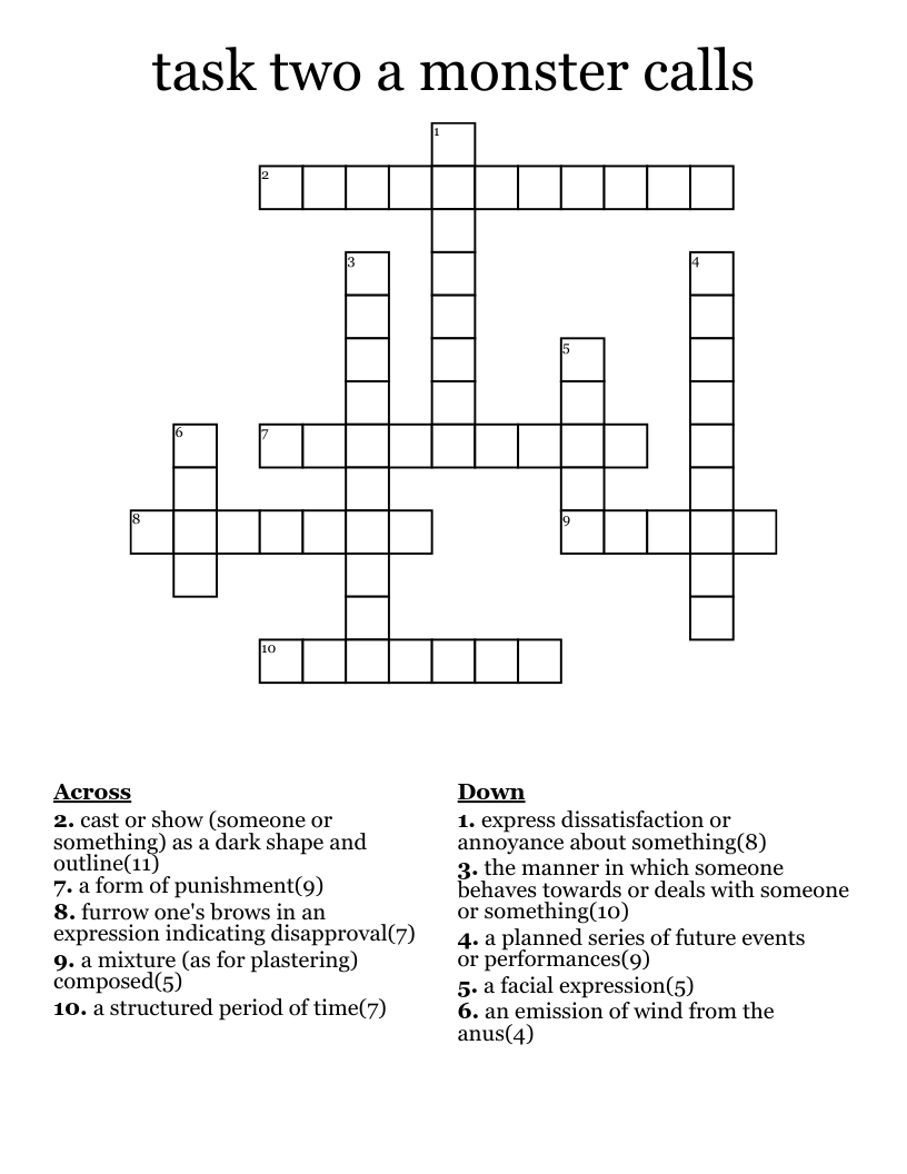 task two a monster calls Crossword