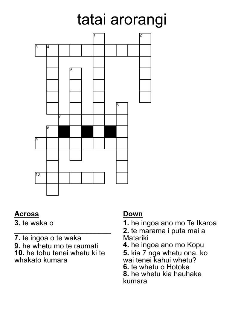 tatai arorangi Crossword