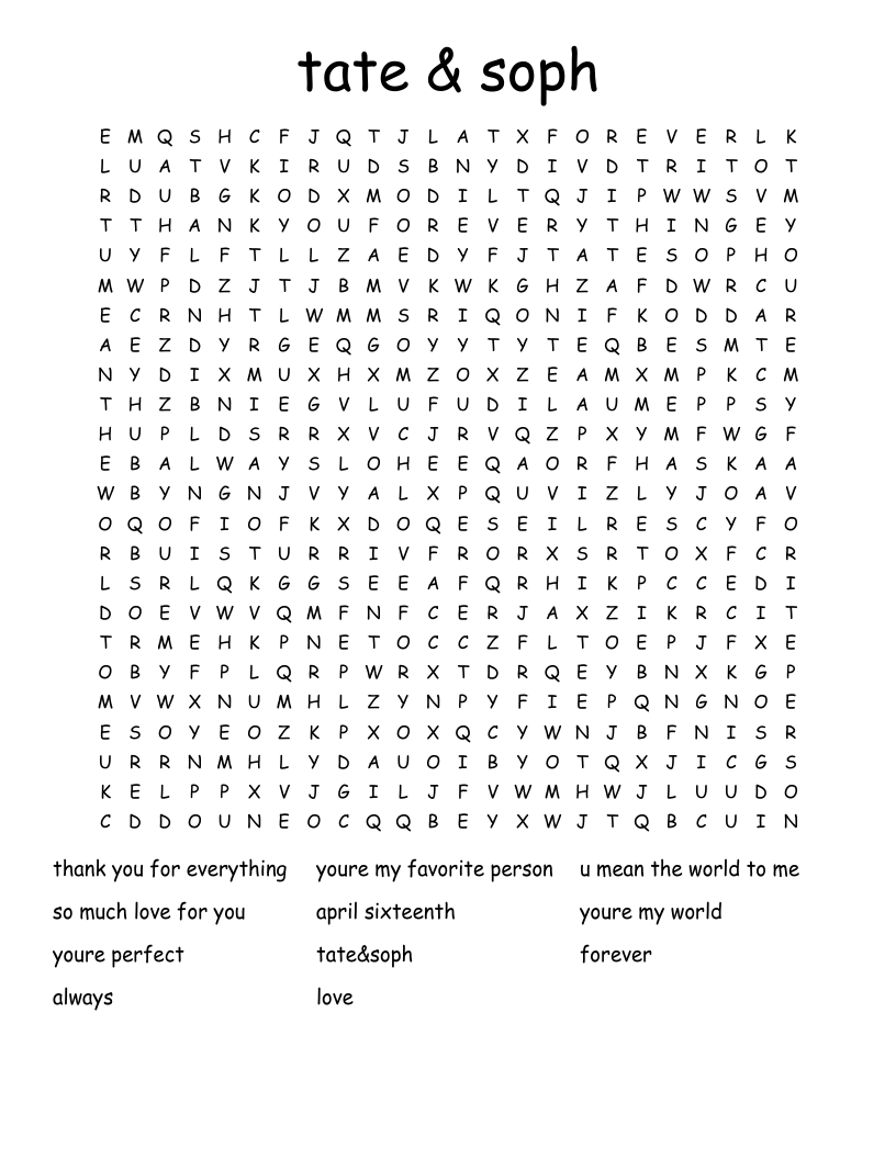 tate & soph Word Search