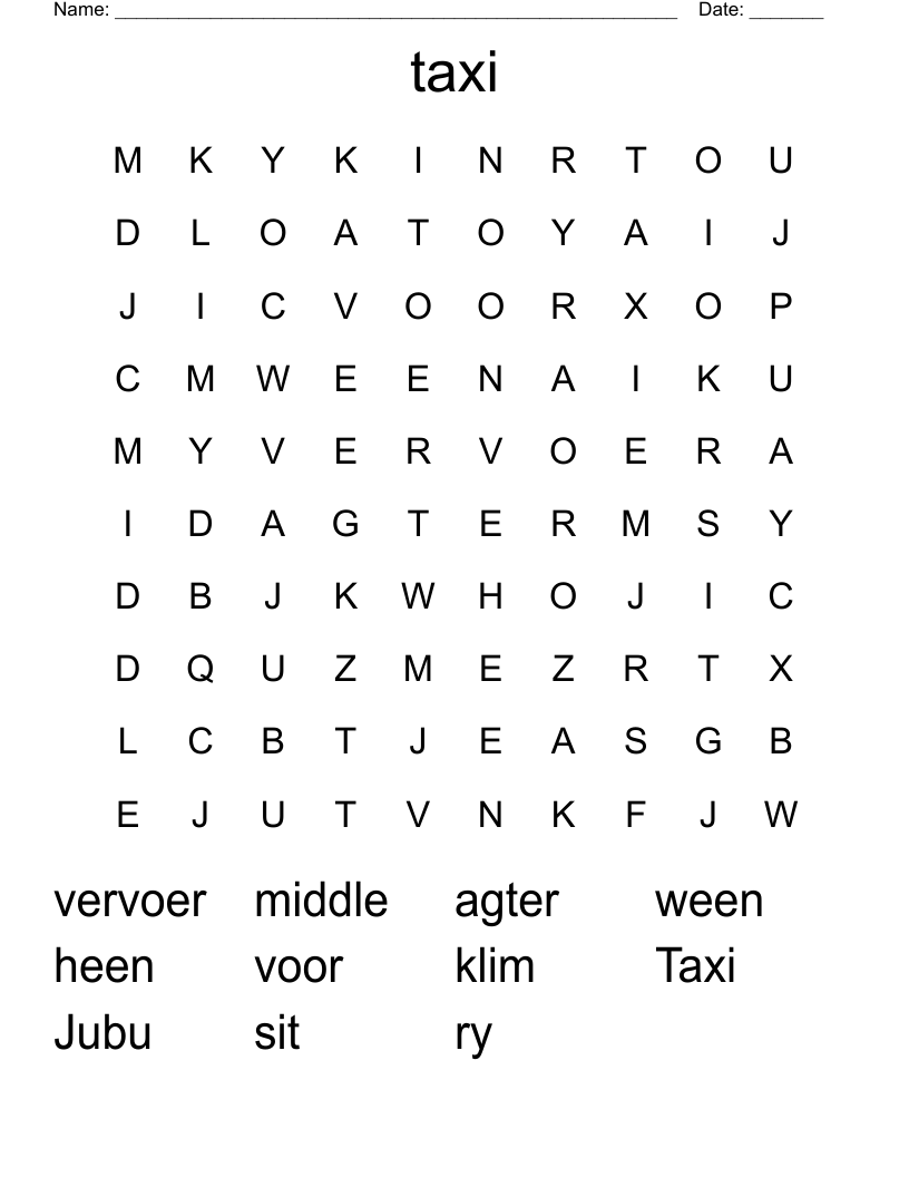 taxi Word Search