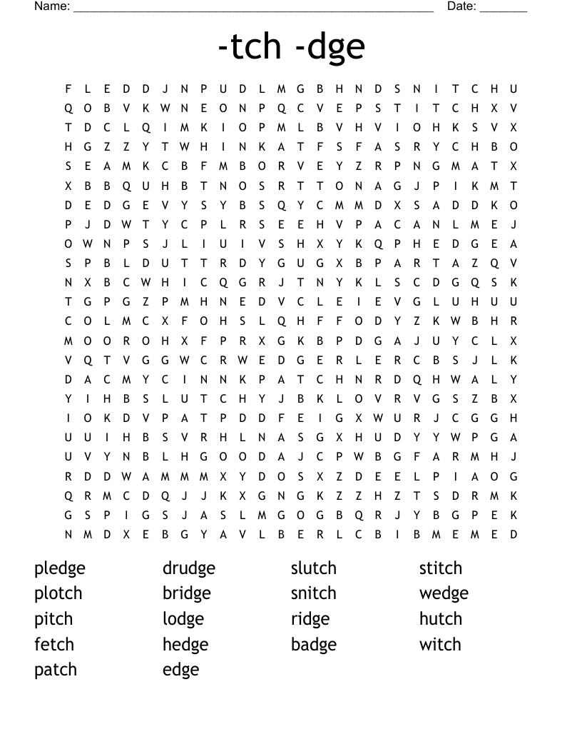 -tch -dge Word Search