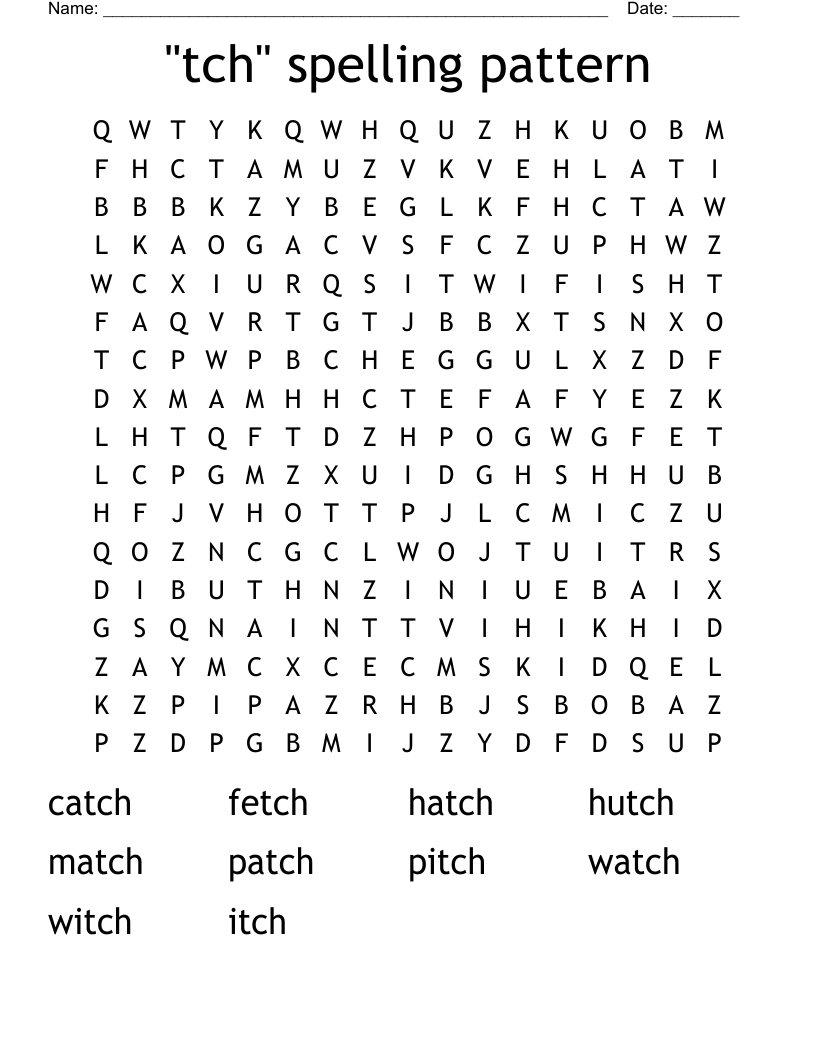 "tch" spelling pattern Word Search