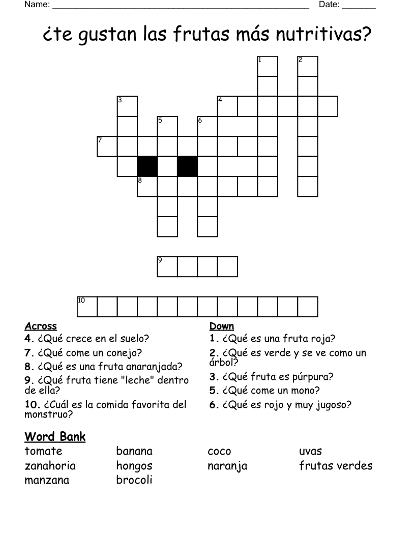 ¿te gustan las frutas más nutritivas? Crossword