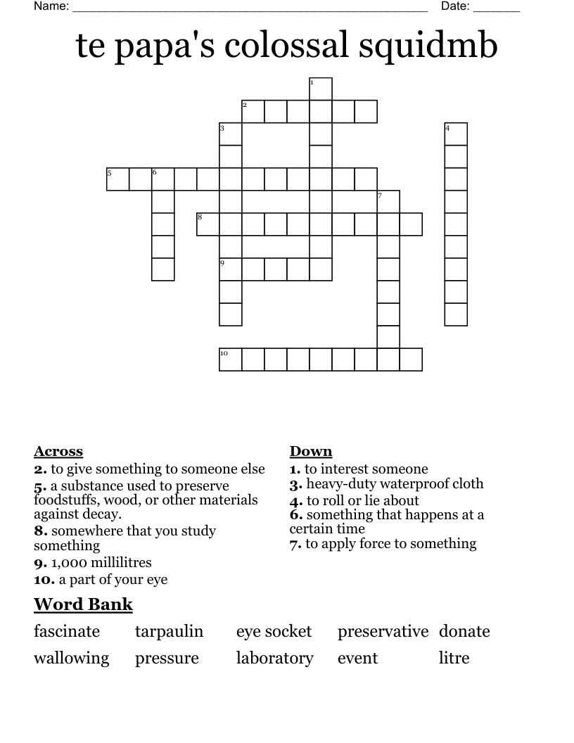 te papa's colossal squidmb Crossword