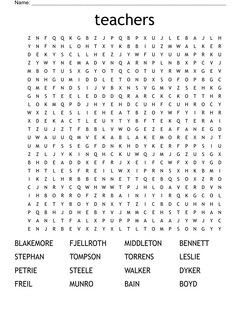teachers Word Search