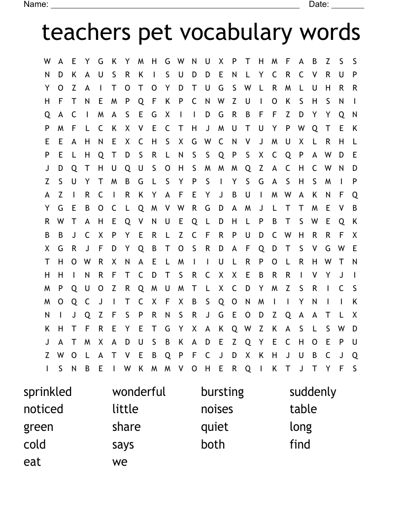 teachers pet vocabulary words Word Search