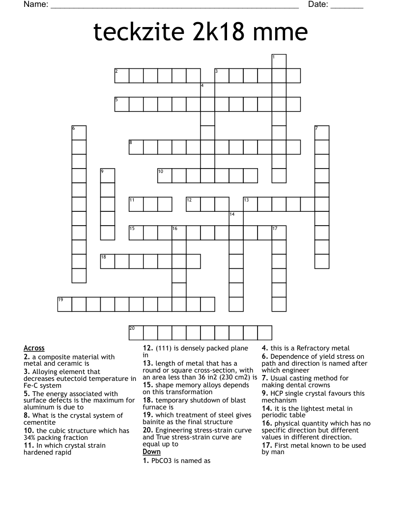 teckzite 2k18 mme  Crossword