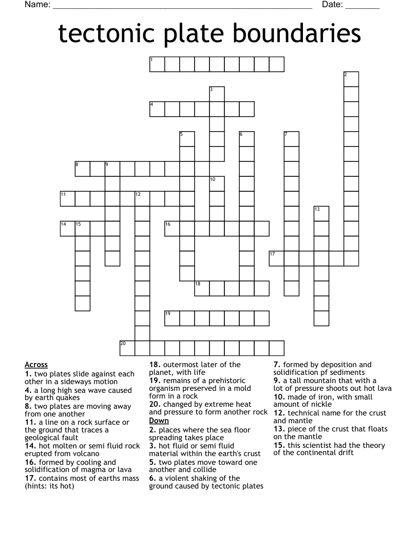 tectonic plate boundaries Crossword