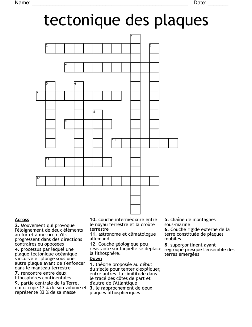 tectonique des plaques Crossword