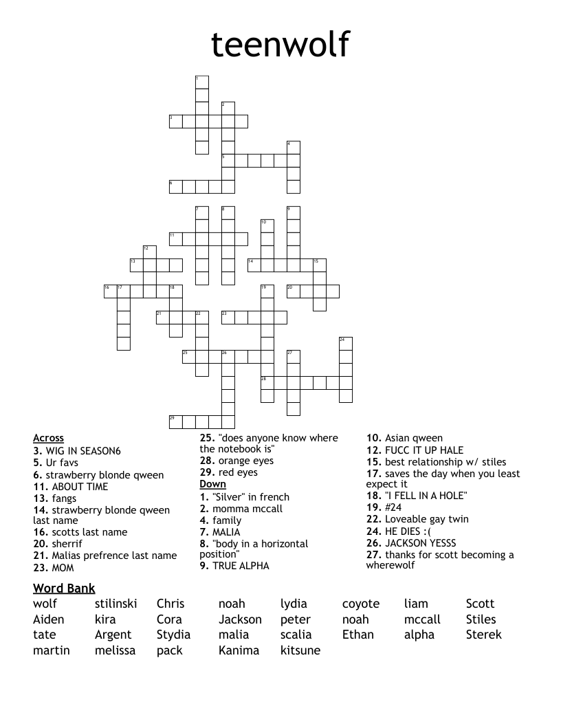 teenwolf Crossword