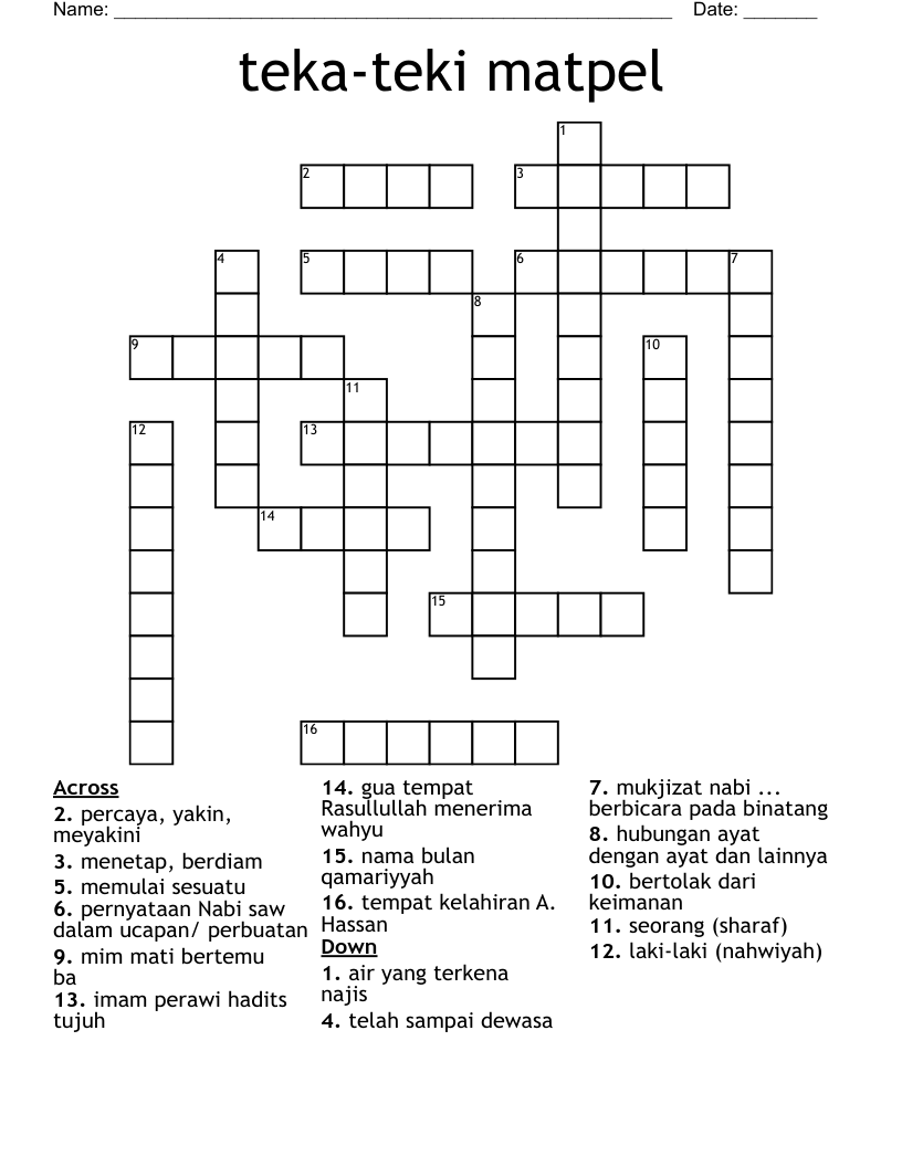teka-teki matpel Crossword