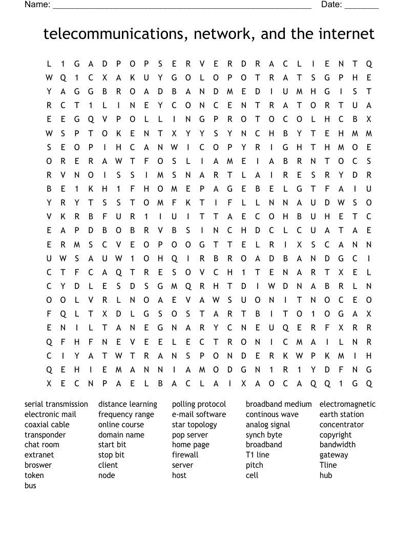 telecommunications, network, and the internet Word Search