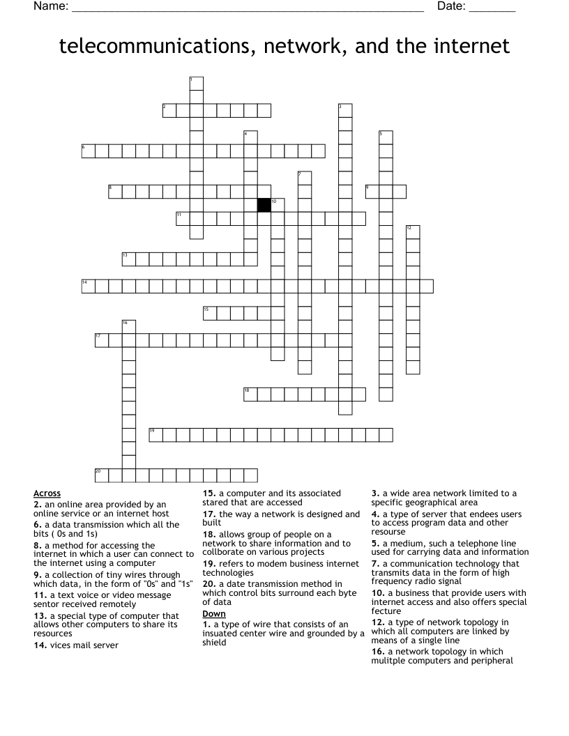telecommunications, network, and the internet Crossword