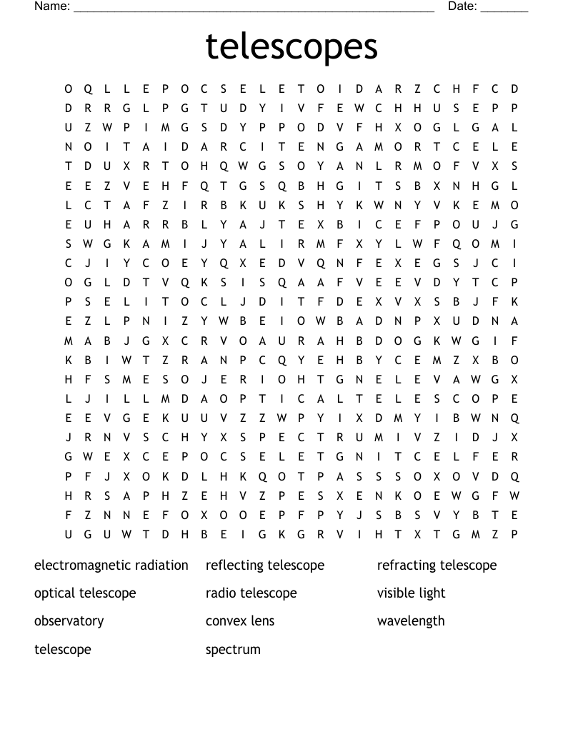 telescopes Word Search