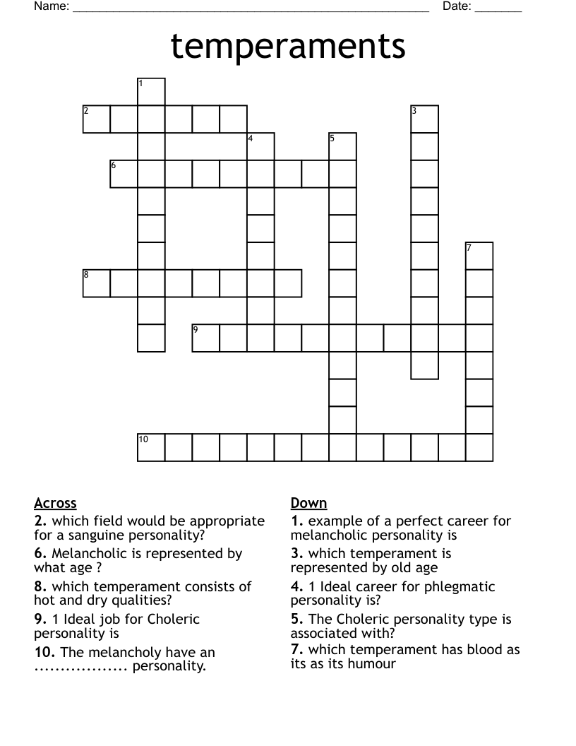 temperaments  Crossword