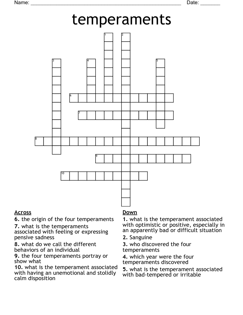 temperaments  Crossword