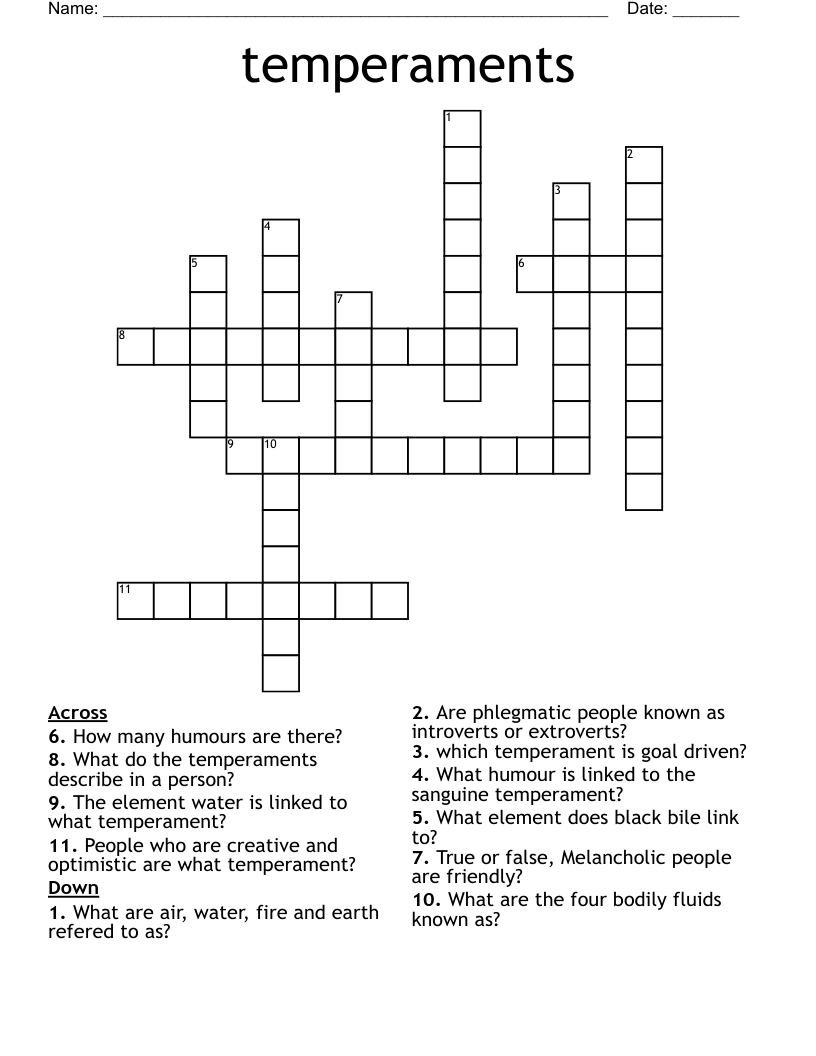 temperaments  Crossword