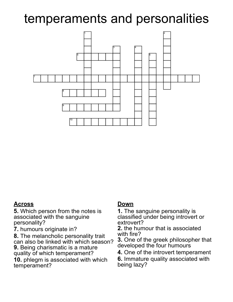 temperaments and personalities Crossword