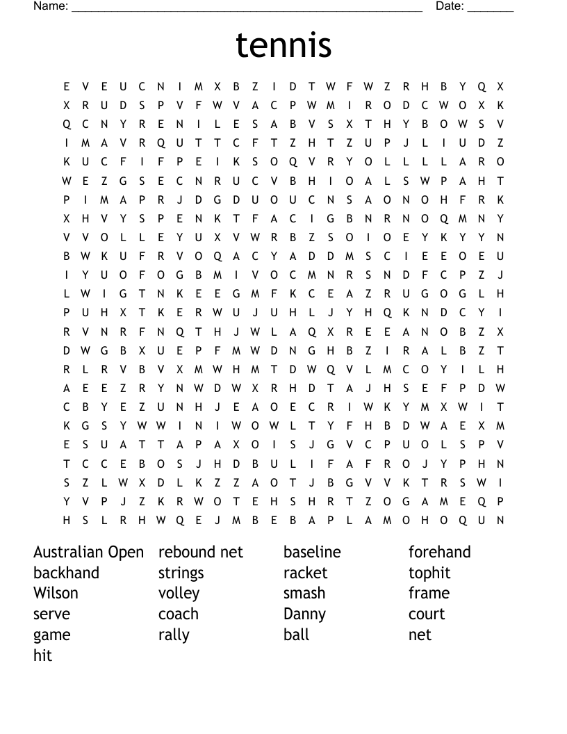 tennis Word Search