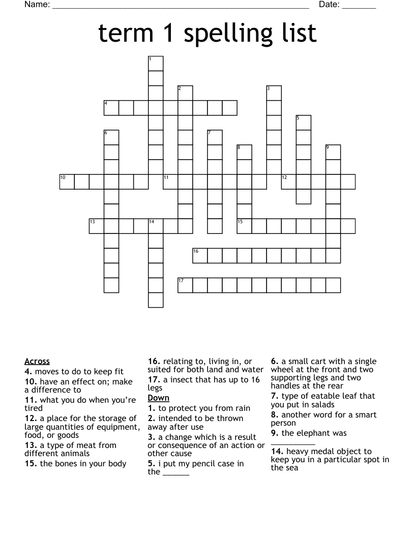 term 1 spelling list Crossword