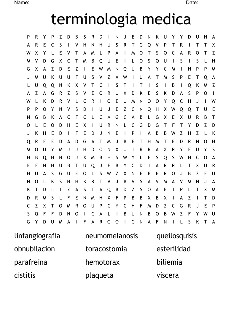 terminologia medica Word Search