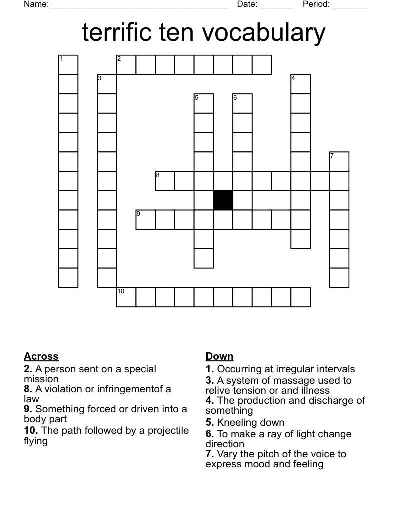 terrific ten vocabulary  Crossword