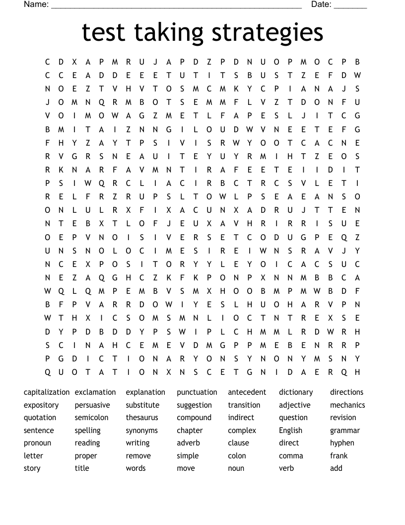 test taking strategies Word Search