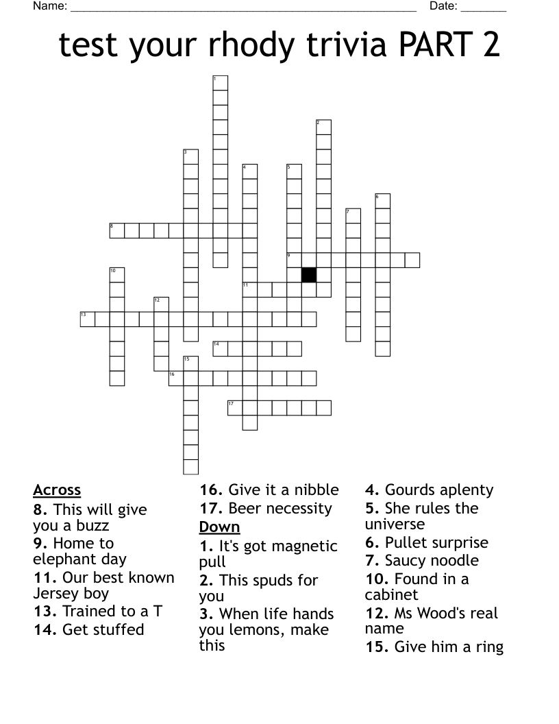 test your rhody trivia PART 2 Crossword