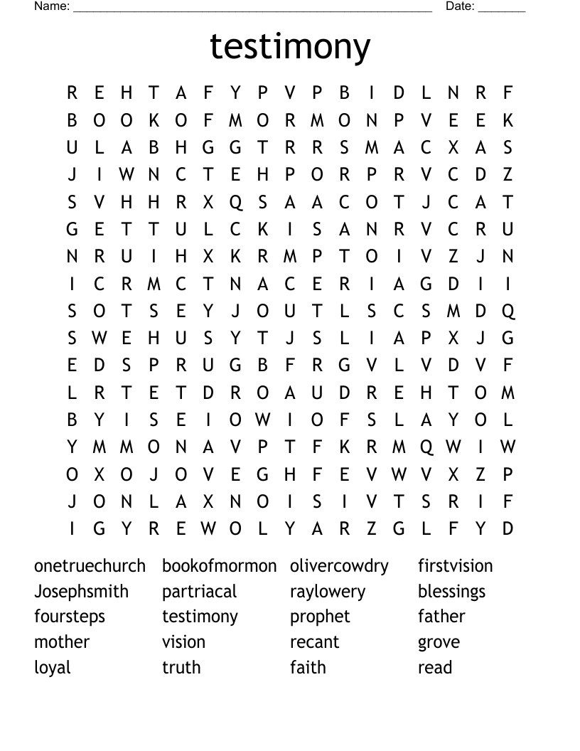 testimony Word Search