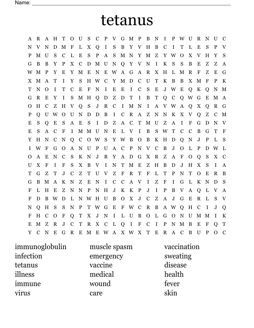tetanus Word Search