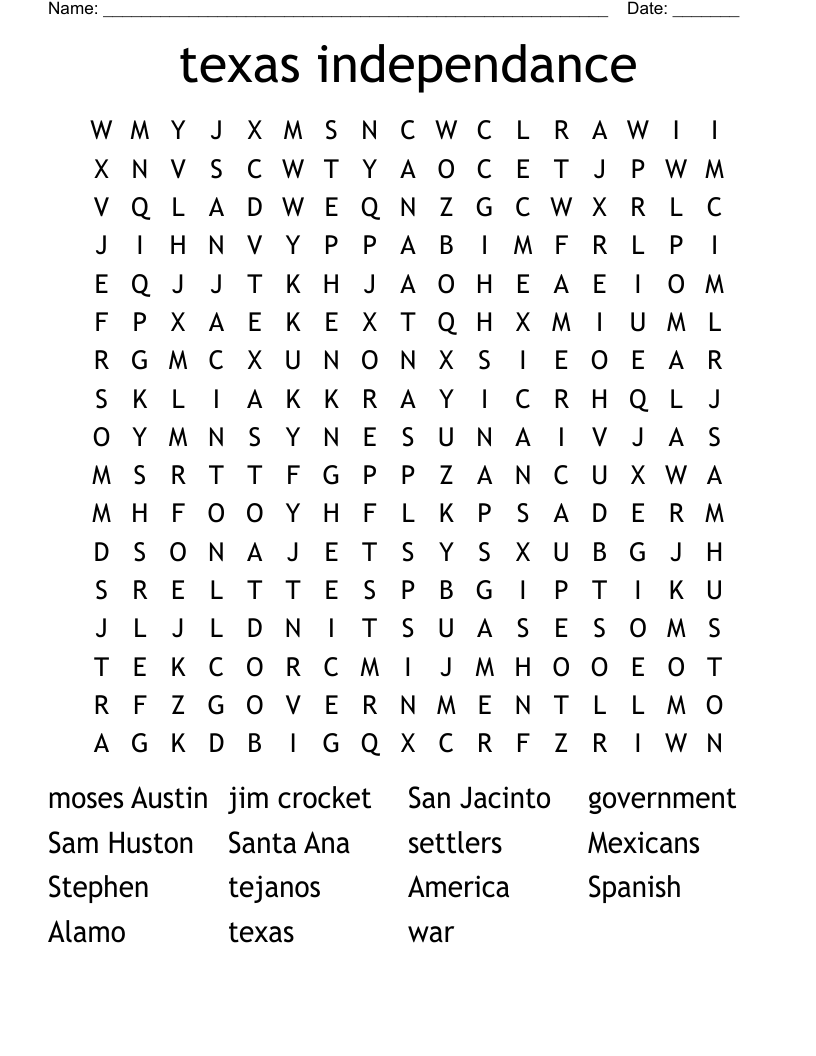 texas independance  Word Search