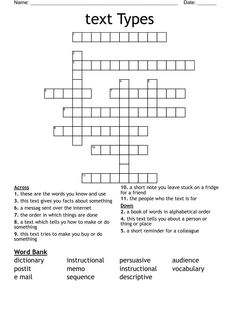 text Types Crossword