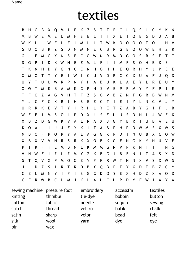 textiles Word Search