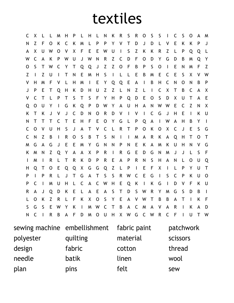 textiles Word Search