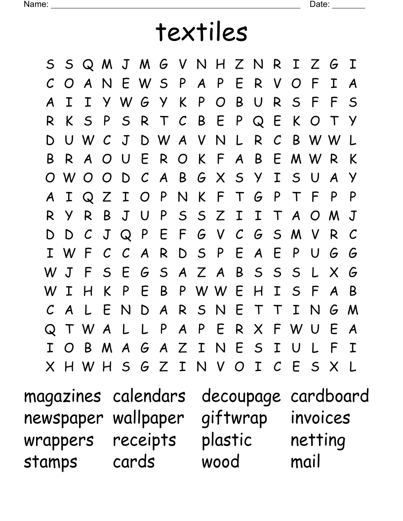textiles Word Search