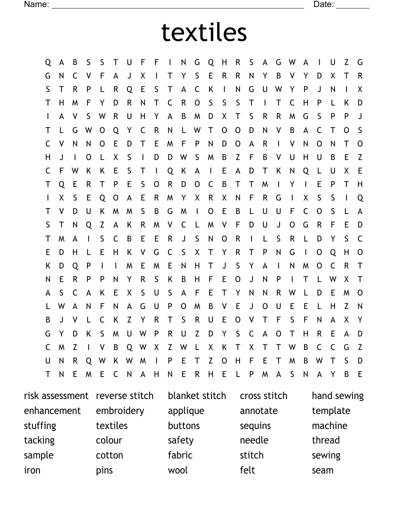 textiles Word Search