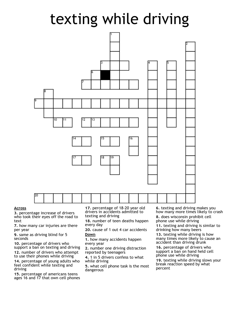 texting while driving Crossword