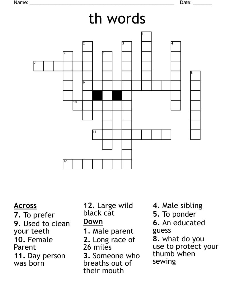 th  words Crossword