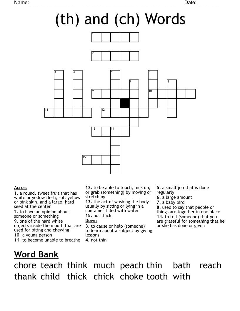 (th) and (ch) Words Crossword