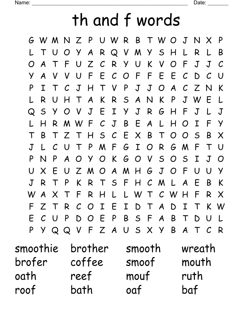 th and f words Word Search