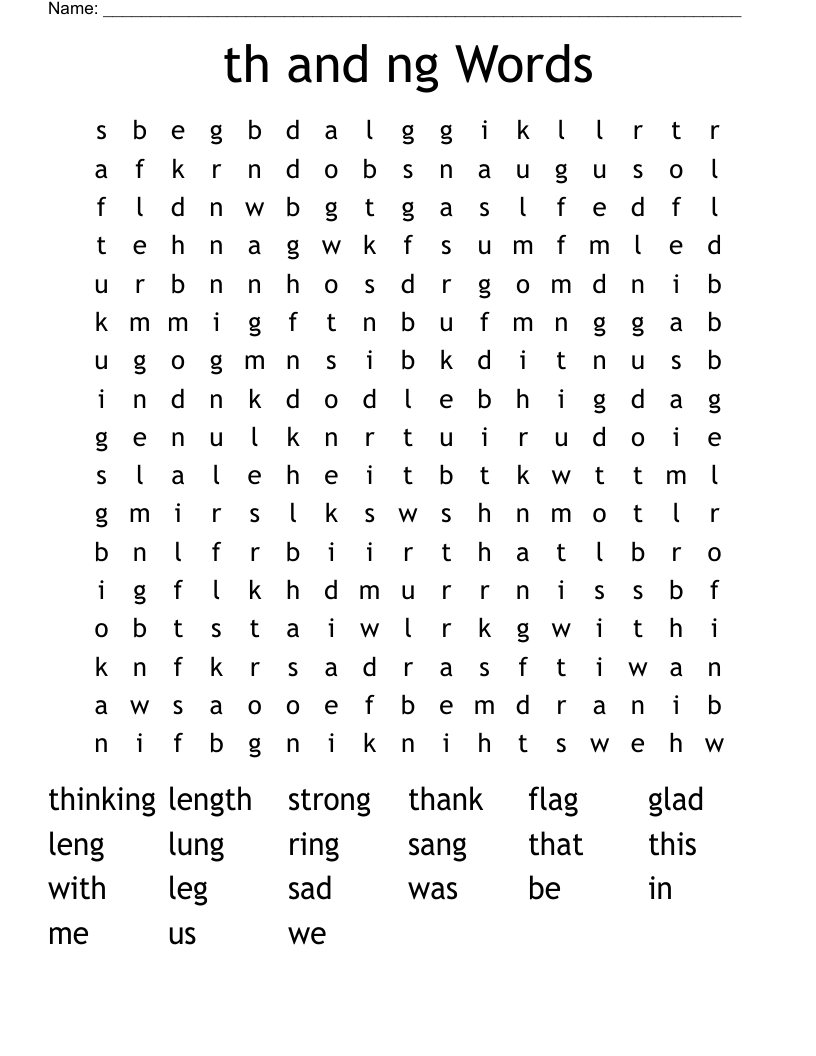 th and ng Words Word Search