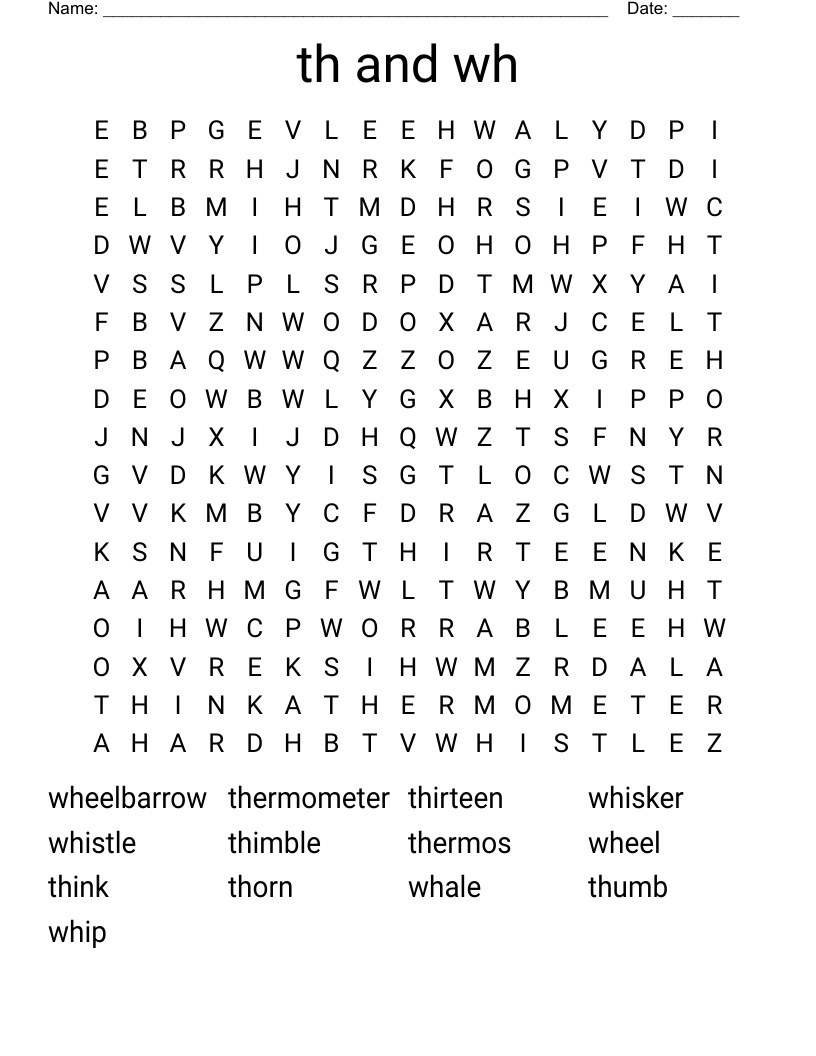 th and wh Word Search
