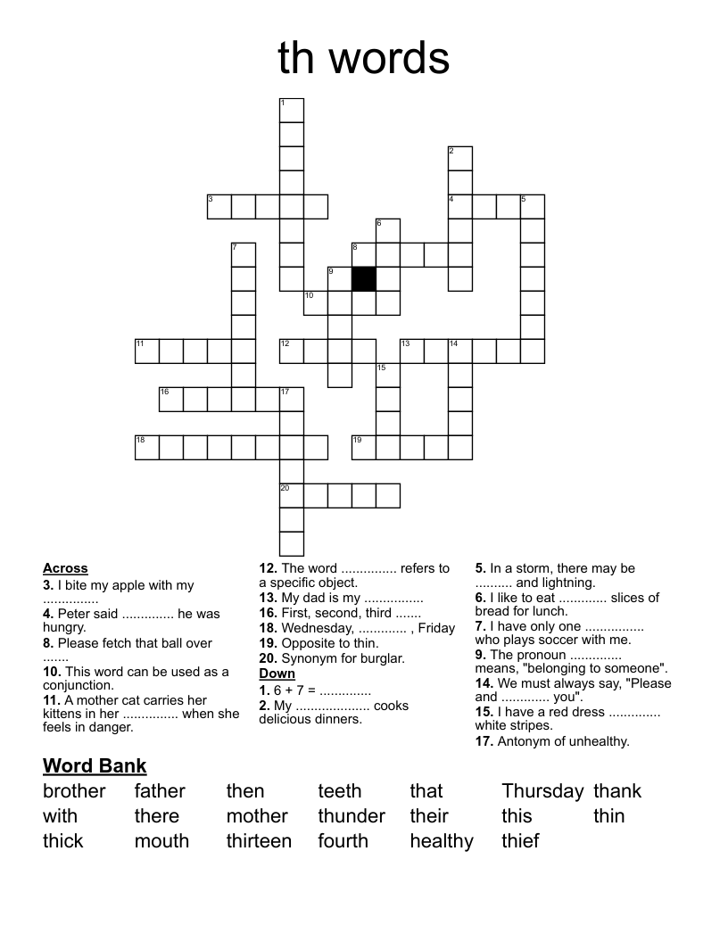 th words Crossword