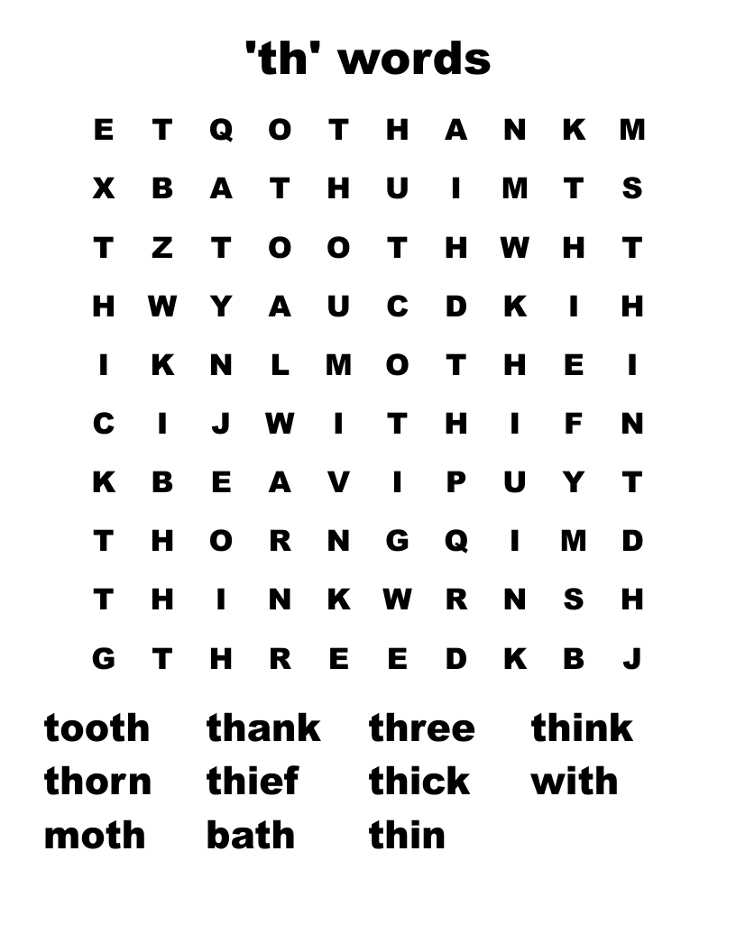 'th' words Word Search